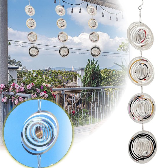 Wind Chimes for Outdoor Stainless Steel Hanging Ornament with Circular Heart Wing Spiral Design for Bird Deterrence Wind