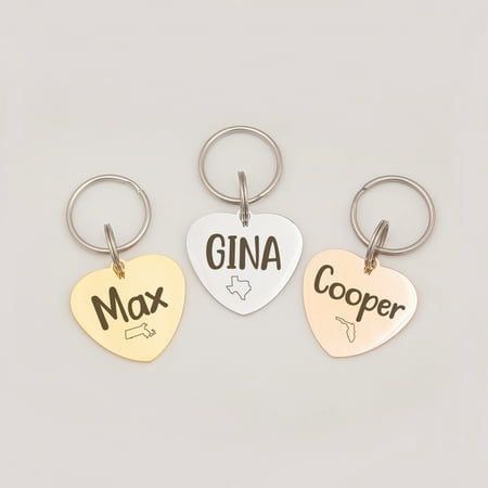 Personalized Stainless Steel Heart Pet ID Tags - Custom Name and State Dog Cat Pet License for Collars - Laser Engraved Heart Shaped Dog Tag - Ships Next Day [Gold]