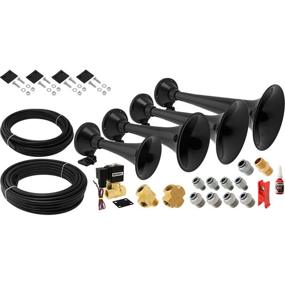 Vixen Horns Train Horn for Truck/Car. Heavy Duty ABS 4 Air Horn Black Trumpets. Super Loud dB. Fits 12v Vehicles like Semi/Pickup/Jeep/RV/SUV VXH4901B