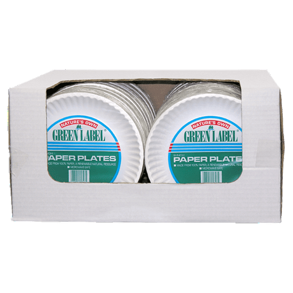 AJM Green Label Paper Plates, 9", White, Box Of 1,200 Plates