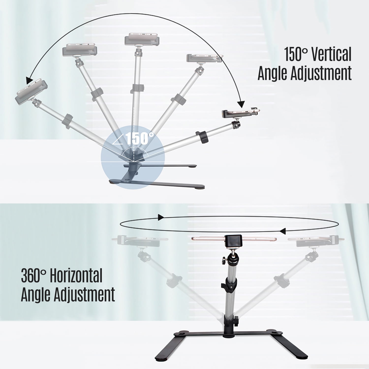 Photography Copy Stand Tabletop Phone Livestreaming Stand Kit with Adjustable Phone Holder Remote Control Overhead Phone Mount Stand Tabletop Monopod Stand for 5.8-9.3cm Width Smartphones Max. Load 2k