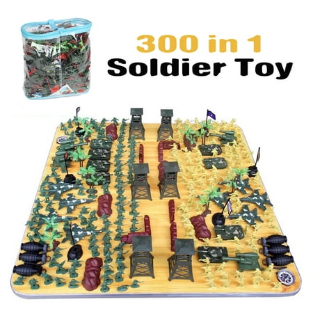CLERANCE 300Pcs War Army Men Action Figures Military Soldiers Playset Plastic Toy Kit Accessories Model for Kids Childrens Day Birthday (Best Army Warhammer Total War)
