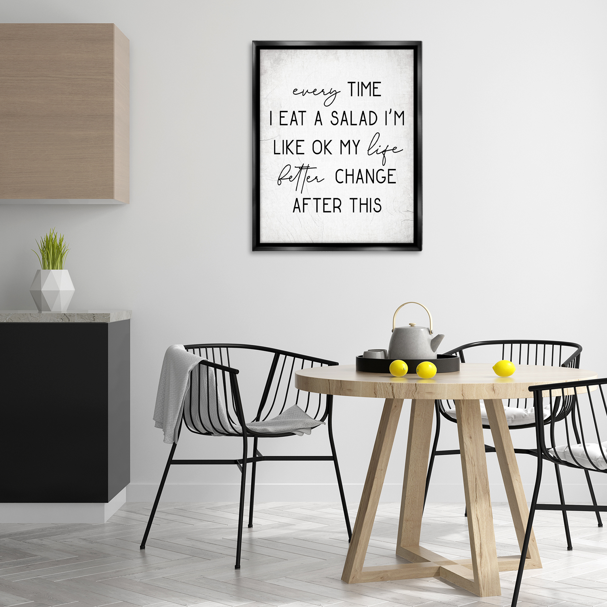 Stupell Industries Every Time I Eat Salad Food & Beverage Painting Black Floater Framed Art Print Wall Art, 25 x 31