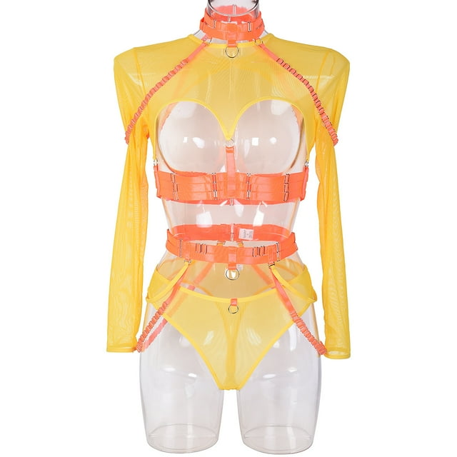 Ropa interior sexy de tres piezas con cinturón y cuello de estilo europeo y americano para discoteca