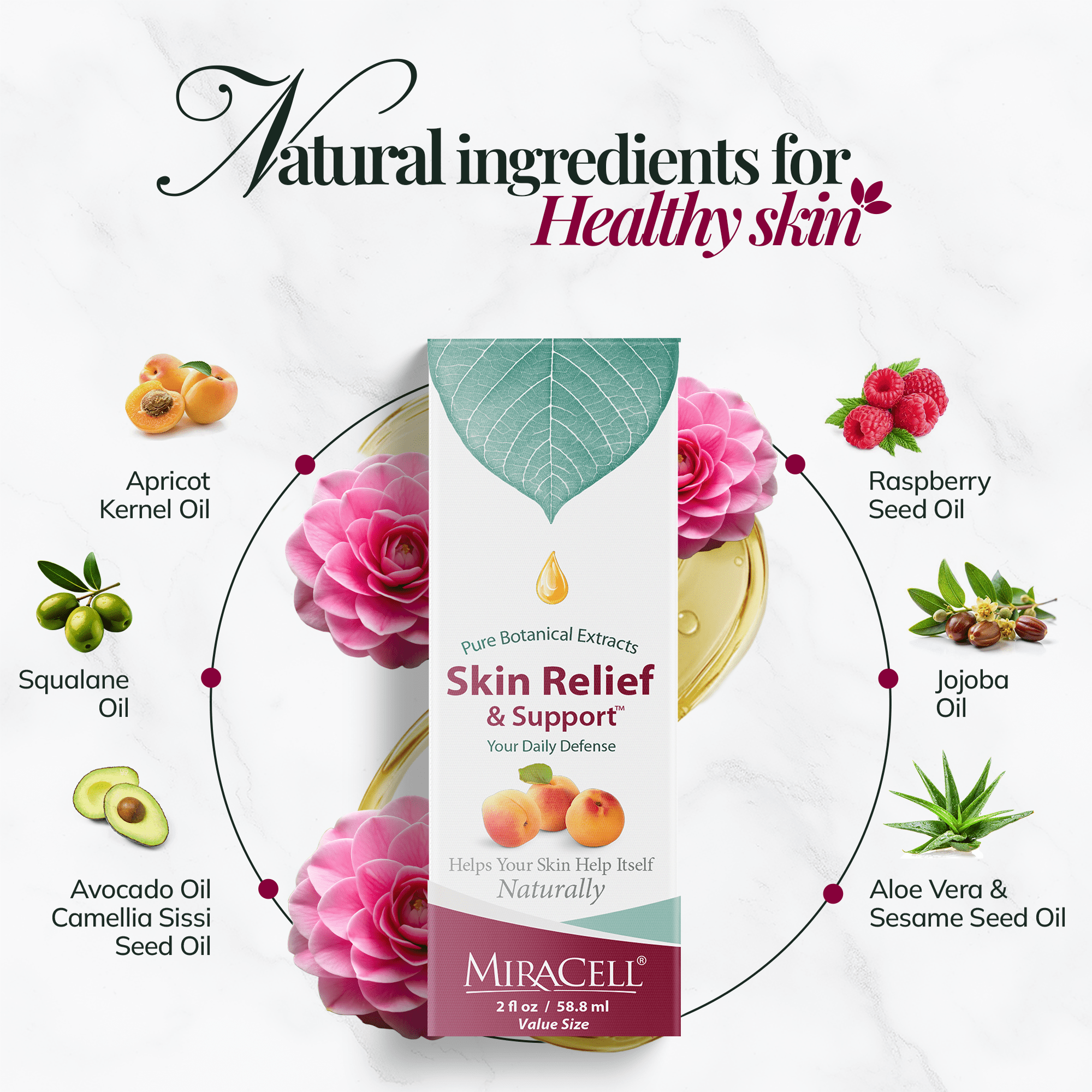 MiraCell Skin Relief & Support –   Deep Hydration and Soothing Support with Bakuchiol, Vitamins C & E, and Plant-Based Oils 2oz