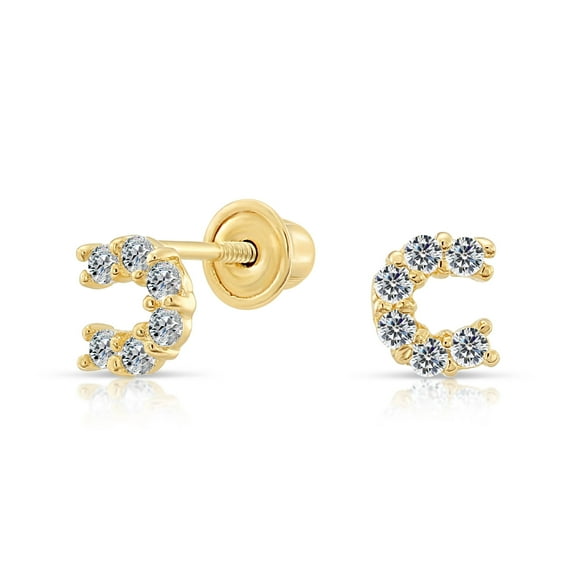 Tilo Jewelry 10K Yellow Gold Lucky Horseshoe CZ Stud Post Earrings with Cubic Zirconia CZ Stones | Secure Screw-Backs | Dainty Everyday Earrings for Women & Unisex