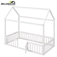 thumbnail image 4 of Twin Size Montessori Bed, Twin House Beds with Fence and Door, Floor Bed Twin with Rails (White), 4 of 11