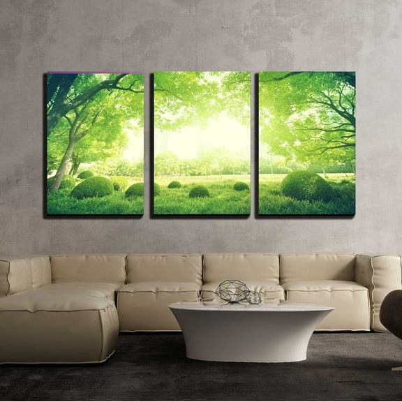 wall26 - 3 Piece Canvas Wall Art - Sunny Day in Summer Park - Modern Home Art Stretched and Framed Ready to Hang - 24"x36"x3 Panels