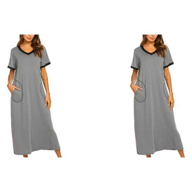 Sonducket Batas de algodón para mujer: ropa de dormir favorecedora y cómoda Camisones y camisones de mujer de ajuste cómodo Gris-plata L 2Conjunto