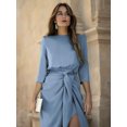 thumbnail image 1 of ZAXARRA Robe Midi en Satin pour Femmes Manches 3/4 Col Rond Nœud devant Couleur Unie Robe de Cocktail Robe de Soirée, 1 of 2