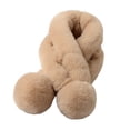 thumbnail image 2 of Naierhg Winter Scarf Cross Scarf Faux Rabbit Fur Fuzzy Thickened Pompoms Soft Cold Resistant Solid Color Autumn Winter Women Neck Warmer Collar Scarf for Outdoor Khaki, 2 of 8