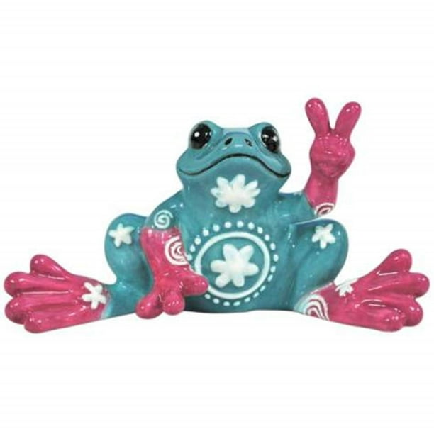 Turquoise Frog Mini Figurine With Flower Design Holds Up Peace Sign Walmart Com Walmart Com
