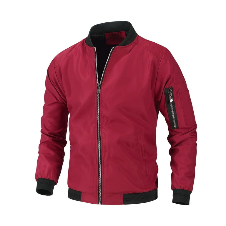Jinda Men s Bomber Jacket Zipper Long Sleeve Windbreaker Pocket Fashion Casual Slim Fit Lightweight Flight Jackets Red 46