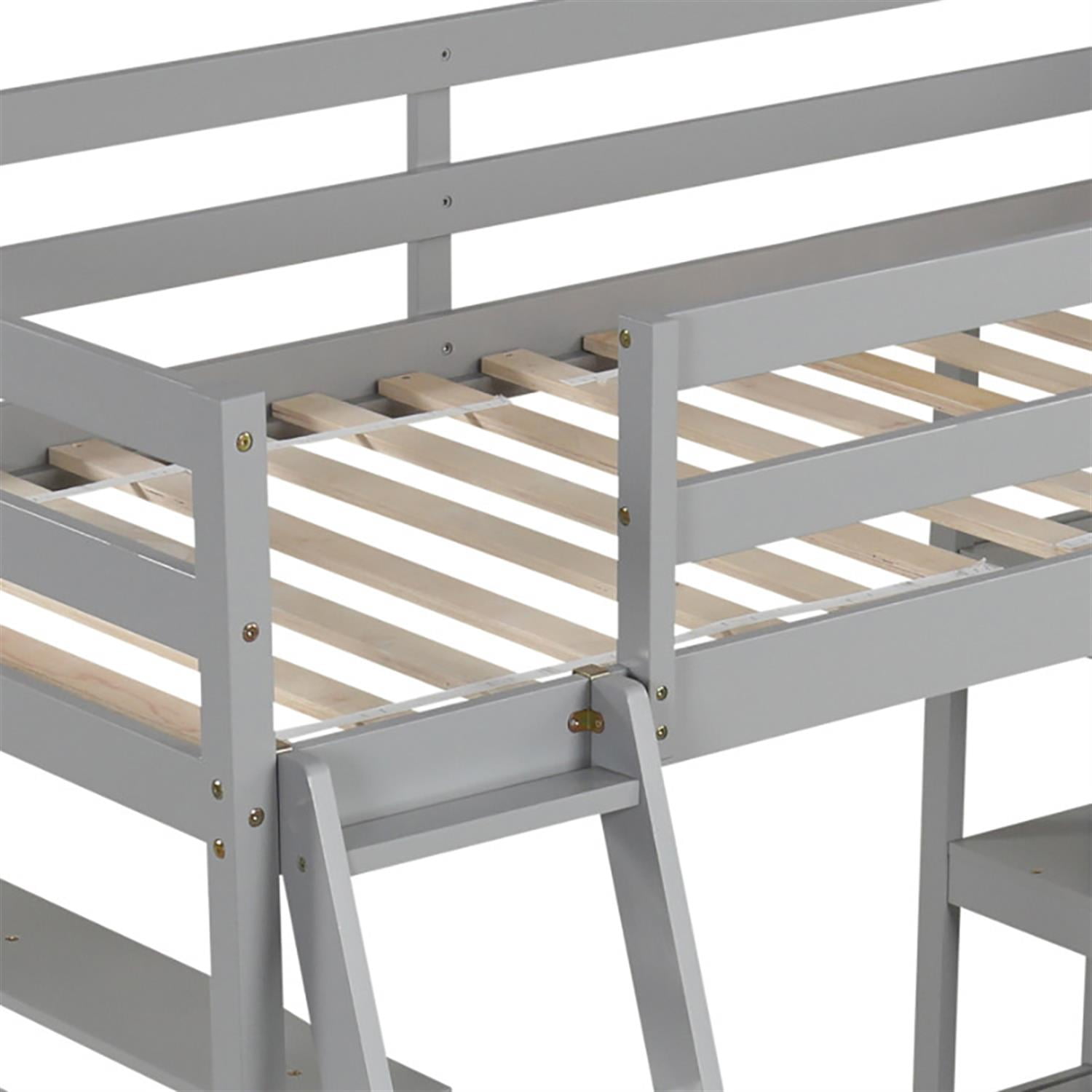 Demi Bonn Loft Bed Twin Size, Solid Wood Loft Bed with Desk and Bookshelves, Modern Wooden Bed Frame for Teens, Gray