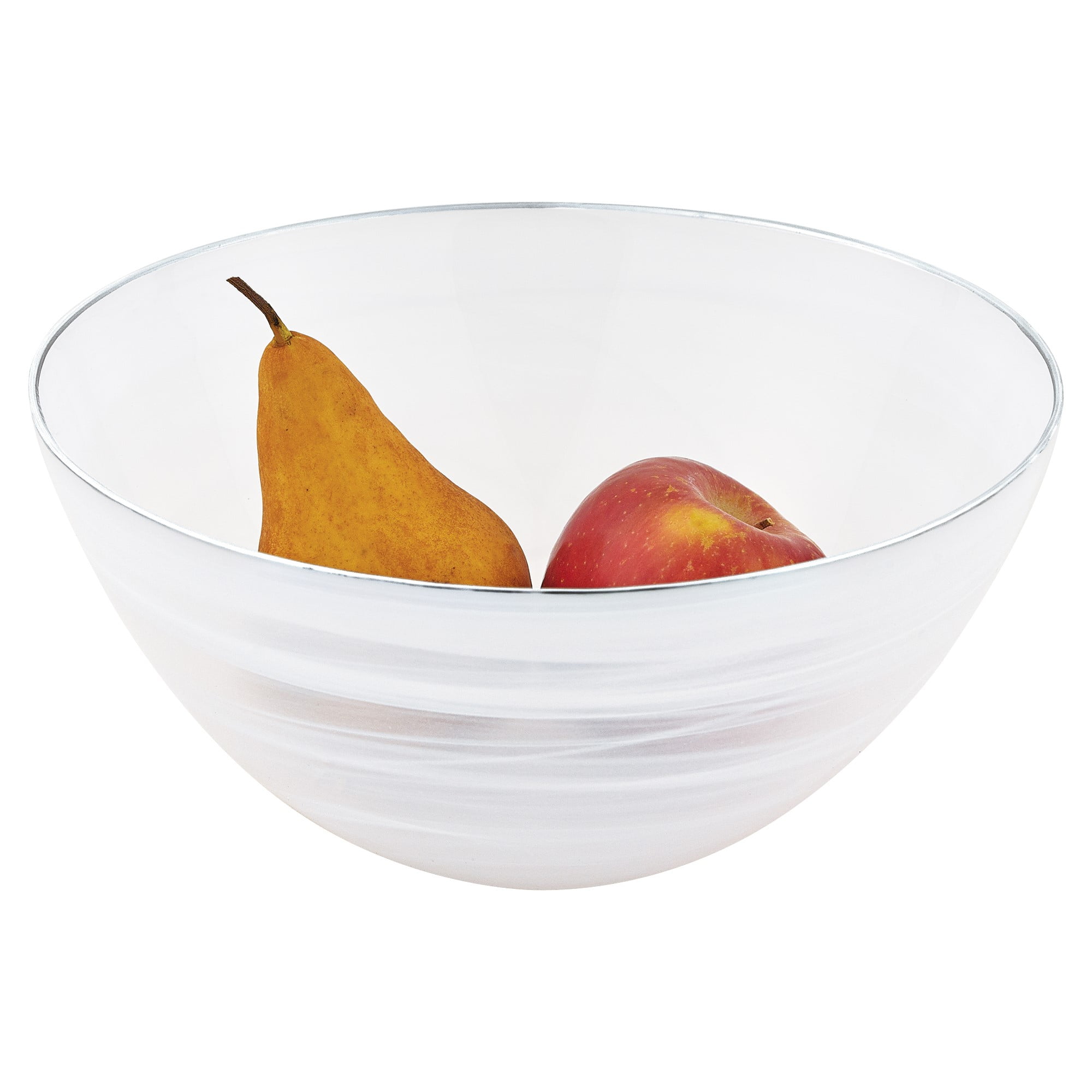 10 Hand Crafted White Silver Glass Fruit Or Salad Bowl With Silver Rim Walmart Com Walmart Com