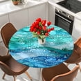 thumbnail image 2 of Round Fitted Tablecloths with Elastic Edge Abstract Marble Ombre Blue Ocean Wave Oil-Proof Waterproof Wipeable Table Cover for Kitchen Dining Party Decor Nautical Coastal Sea Table Clothes,36" - 44", 2 of 9