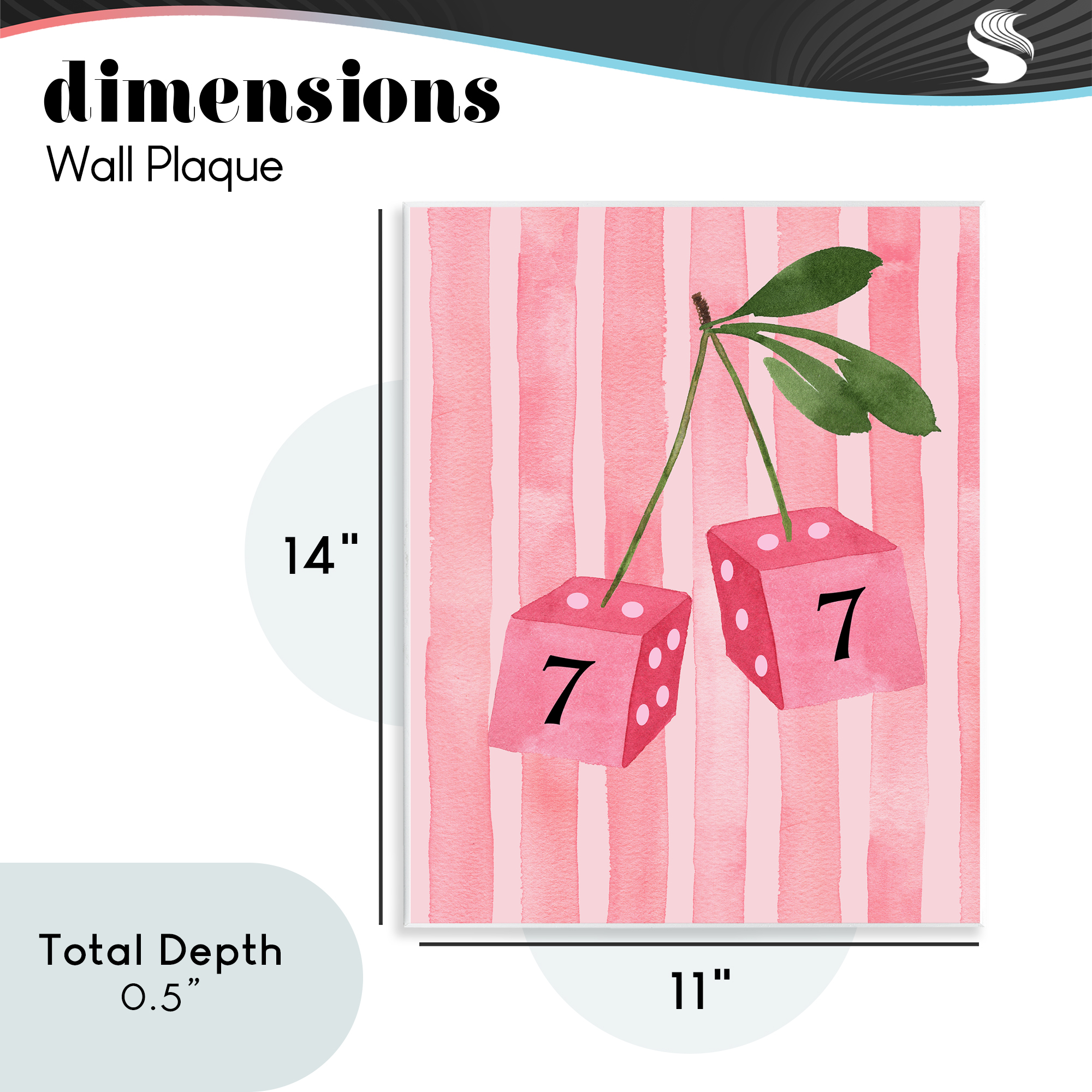 Lucky Number 7 Cherry Dice Wall Plaque Art, design by Nina Jacobs
