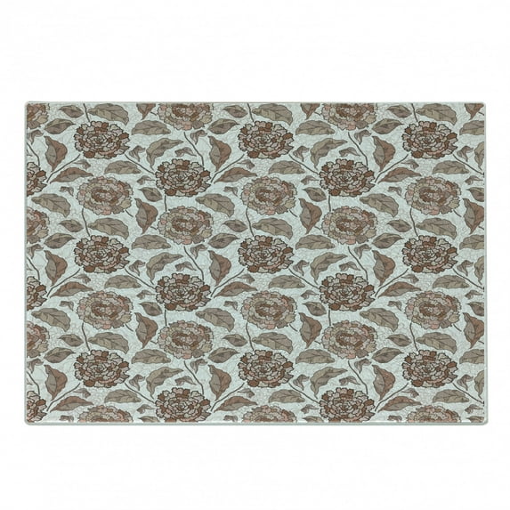 Floral Cutting Board, Earth Tones Blossom Chrysanthemums Cottage Foliage Ornamental Pattern, Decorative Tempered Glass Cutting and Serving Board, Small Size, Warm Taupe Umber Blush, by Ambesonne