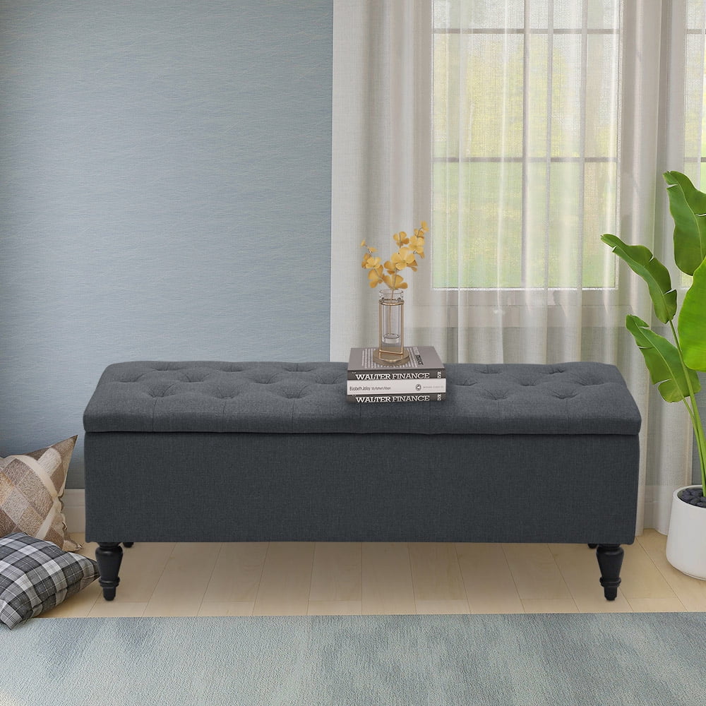 ABBLE W 45 in. x H 17.3 in. Gray Fabric Upholstered Storage Bench with Button-Tufted Seat