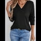 thumbnail image 5 of Blusas de Punto Gofre para Mujer, Blusas Casuales de Larga con Farol, Cuello en V, Camisetas Oversize. Negro M, 5 of 8