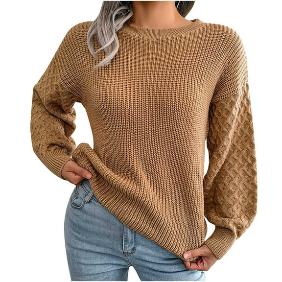 Lilgiuy Women's Casual Colorful Long Sleeve Off Shoulder Knit Sweater Crew Neck Sweater,Khaki,6 2022 Fall Winter