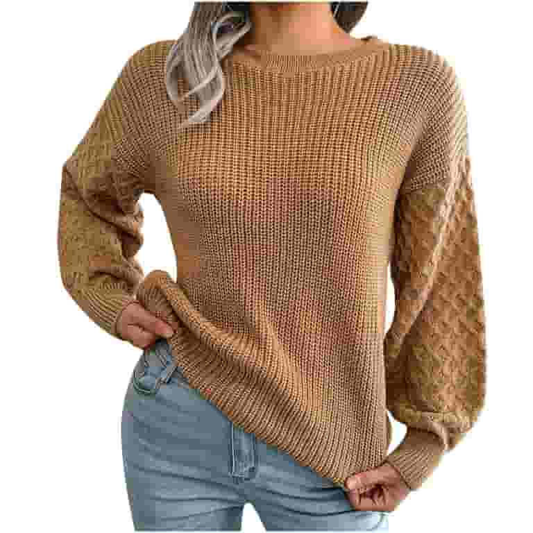 Round Neck Long Sleeve Pull Over Off-Shoulder Knit Sweater Round Neck Long Sleeve Pull Over Off-Shoulder Knit Sweater