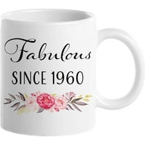 65th Birthday Gifts for Women, Funny 65 Year Old Gift Coffee Mug, 1960 65th Birthday Mugs for Her, Mom, Aunt, Wife, Friend, Grandma, Sister, Colleague, 11 oz Tea Cup Fabulous Since 1960