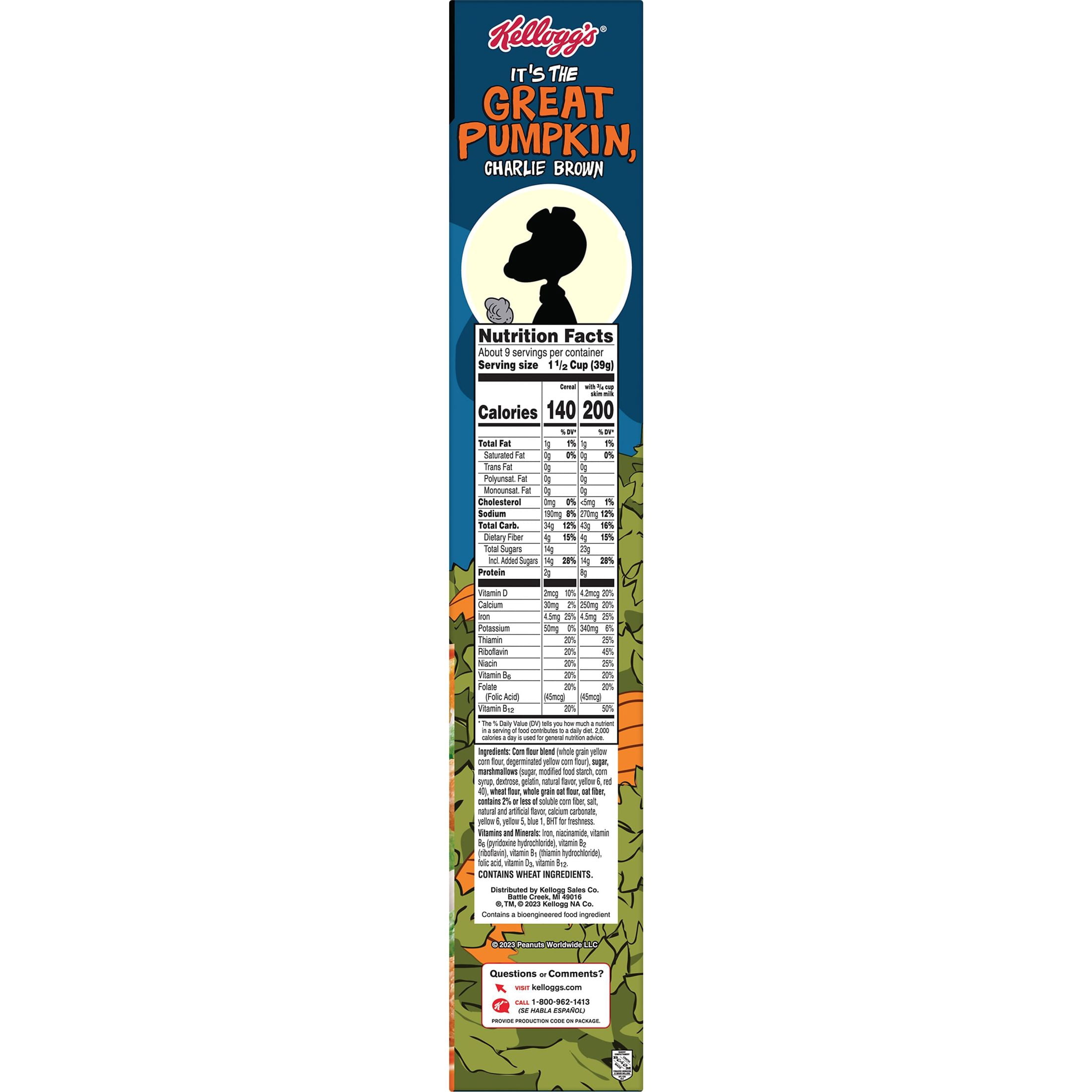 Kellogg's Charlie Brown Cold Breakfast Cereal, Halloween Cereal, Family Breakfast, Family Size, Vanilla Flavored, 12.7oz Box (1 Box)