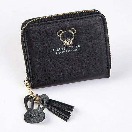 SHOPFIVE Simple Leather Short Wallets Women Purse Cute Bear Clutch Handbag  Novelty
