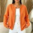 thumbnail image 5 of IUYRTFE Women's Waffle Knit Zip Up Cardigan Round Neck Long Sleeve Casual Jacket with Full Zipper Orange, 5 of 8