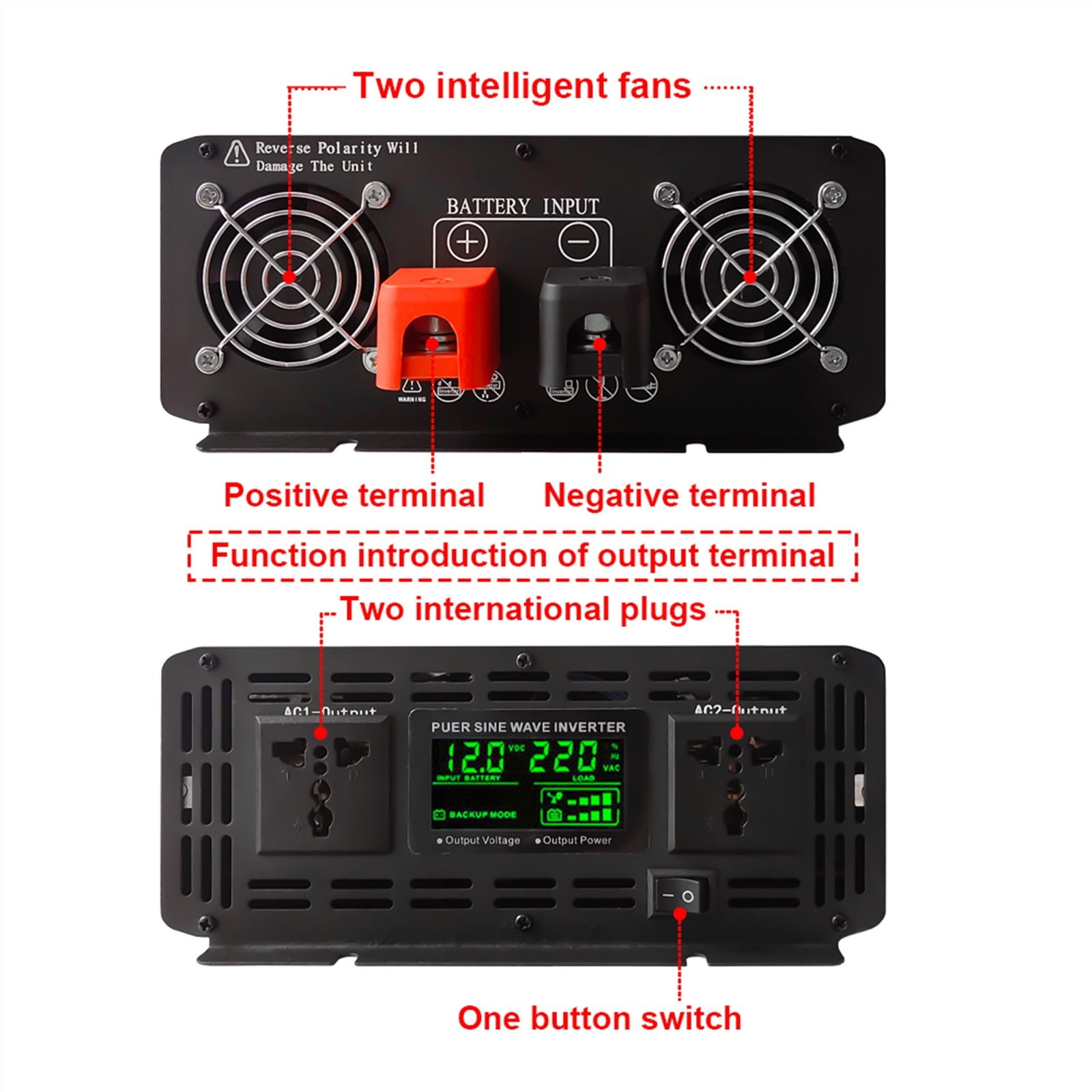 Pure Sine Wave Solar Inverter 12V 24V 48V DC To AC 8000w 12000W Portable Power Bank Converter Remote Controller