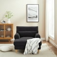 thumbnail image 3 of Condemo Modern Linen Fabric Indoor Chaise Lounge Chair for Bedroom, Living Room, Office, Black, 3 of 7