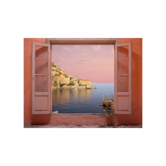 Tapiz para ventana con vistas al mar, 150 x 130 cm, microtela, fibra