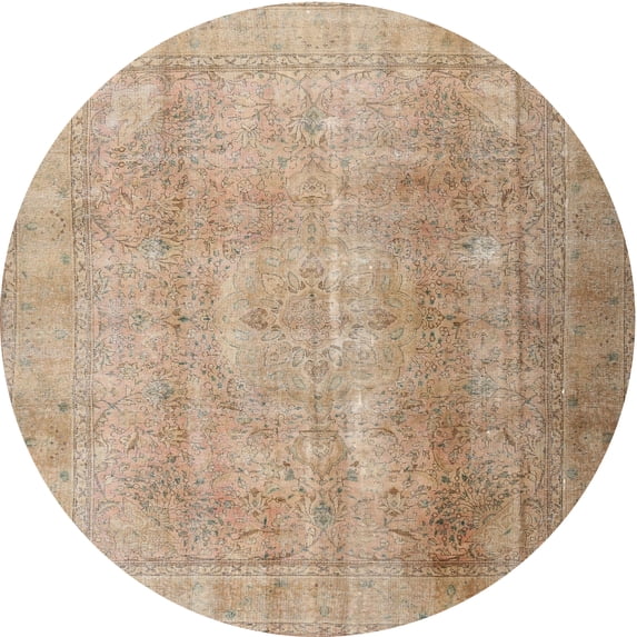 Ahgly Company Indoor Round Traditional Orange Brown Persian Area Rugs, 4' Round
