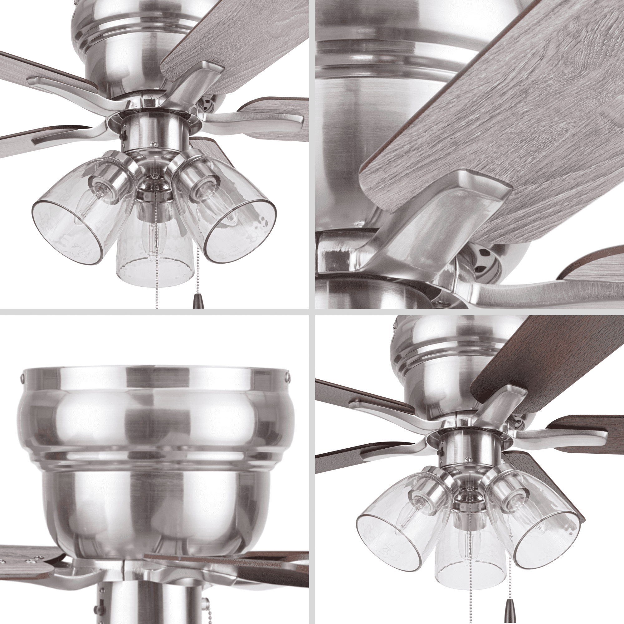 Better Homes & Gardens 42 in Traditional Satin Nickel Indoor Ceiling Fan with Lights, Pull Chain Control & Reverse Airflow