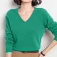 thumbnail image 4 of Women's Soft V Neck Long Sleeve Sweater Fall Casual Regular Fit, Basic Knit Pullover Top Green M, 4 of 5