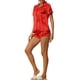 thumbnail image 4 of Conjunto de pijama de satén para mujer INSPIRE CHIC, camisa de botón de manga corta con pantalones cortos, 2 piezas, ropa de descanso, pijama, rojo, 4 of 6