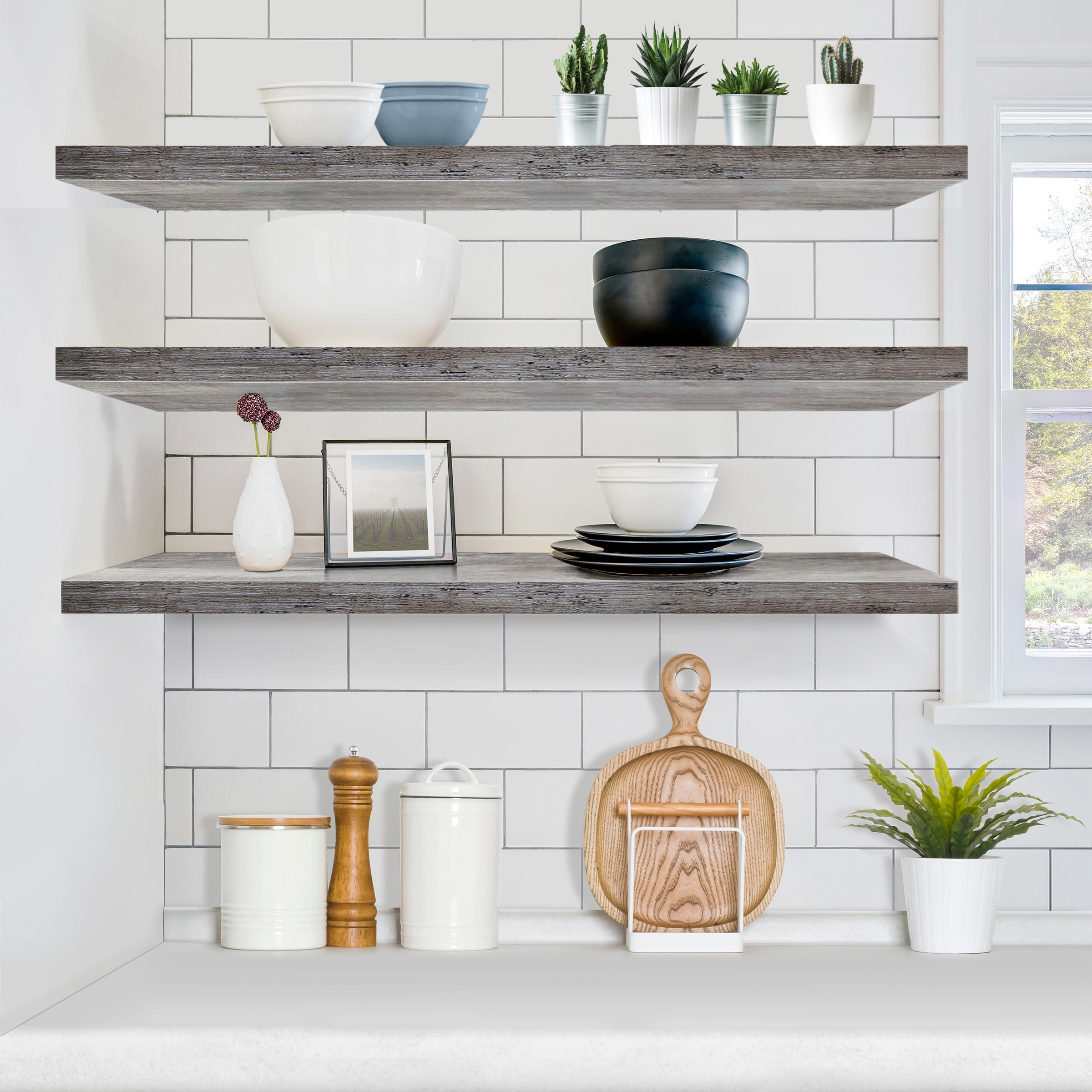 Sorbus 3-Pack 35"x9" Floating Wall Shelves for Bedroom, Kitchen, Bathroom, Home Décor, Gray