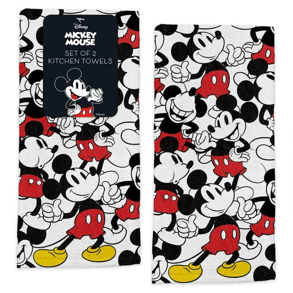 Disney Kitchen Towels, 100% Cotton, Mickey Mouse Print, 16” x 26”, Soft Absorbent Dish Towels, 2 Count