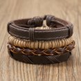 thumbnail image 4 of Juego de 4 pulseras trenzadas de cuero negro y marrón con cuentas de madera CHAO, 4 of 5