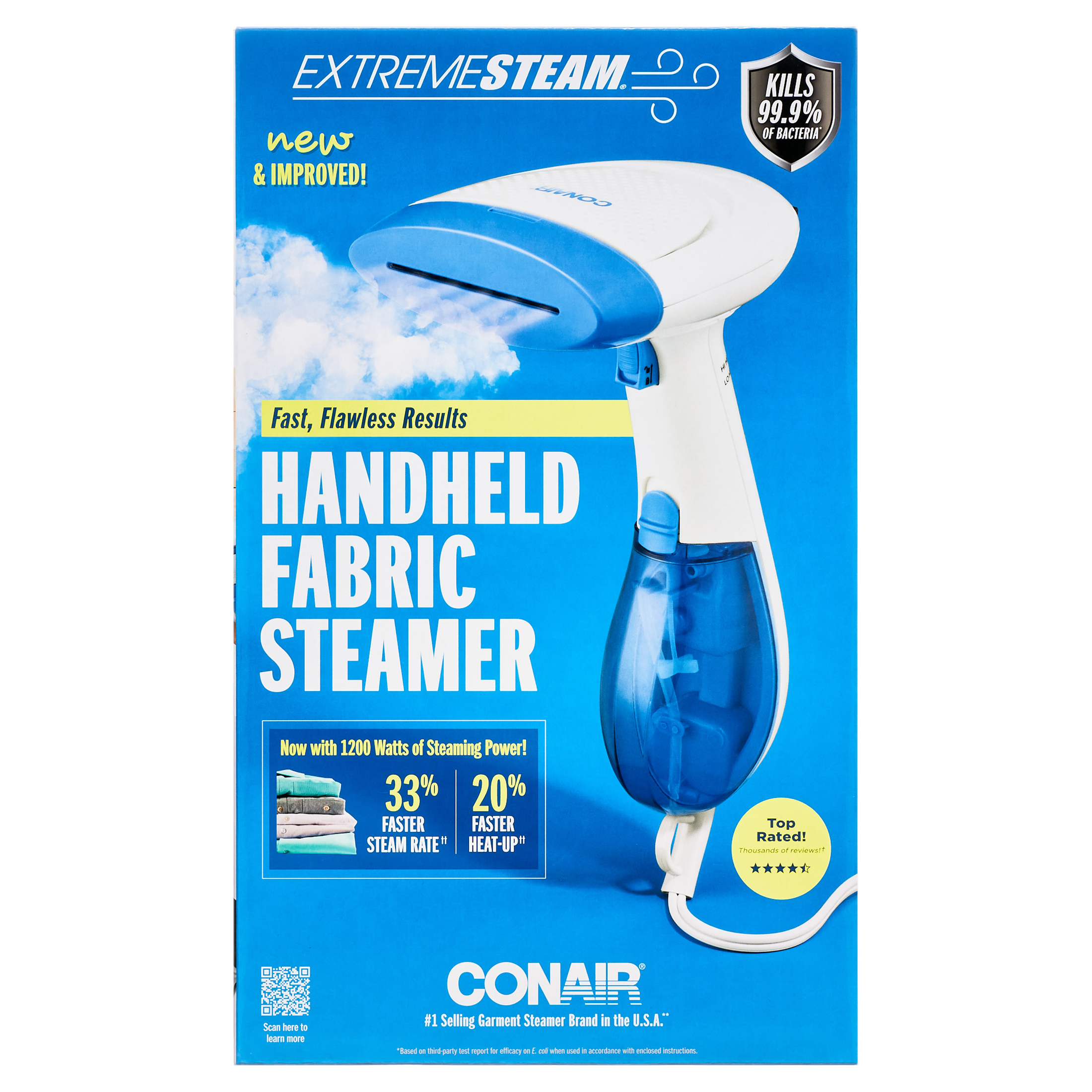 Conair Handheld Garment Steamer for Clothes, ExtremeSteam 1200W, Portable Handheld Design, White/Blue, GS237X - image 3 of 13