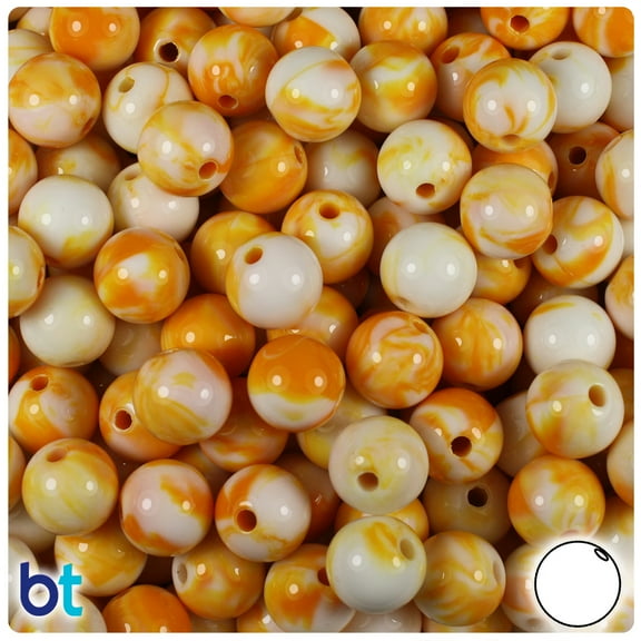 BeadTin Orange & White Swirl Opaque 10mm Round Plastic Beads (100pcs)