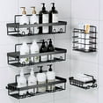 thumbnail image 3 of 5pcs Wall Mounted Bathroom Storage Rack, Bathroom Hanging Shelf, Shower Caddy, Bathroom Shower Organizers, Black Shower Shelves For Inside Shower With Soap Caddy & Toothbrush Holder, 3 of 4
