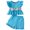 01-Blue, variant on vigerkar Girl's Summer 2 Piece Outfits Bow Print Short Sleeve Fitted T Shirt Plaid Shorts Cute Clothes Set (White, 6-7 Years)