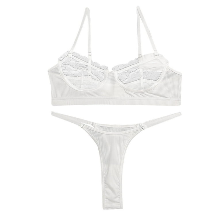 Juosiy Women Trendy Solid Color Sexy Bra Lingerie Lace Ruffled Hollow-out  Design Nightwear Sets - Walmart.com