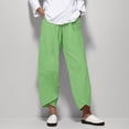 thumbnail image 2 of BKQCNKM Wide Leg Pants Woman Linen Pants Women Lounge Pants Women Pants Cotton Casual Female Casual Pants Green M, 2 of 9
