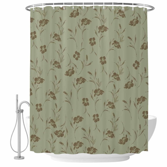 Sage Green Floral Shower Curtain, Waterproof Shower Curtains for Bathroom, Vintage Spring Botanical Flowers Washable Fabric Bathtub Curtain Set Bath Decor with 12 Hooks Stall 36"x72"