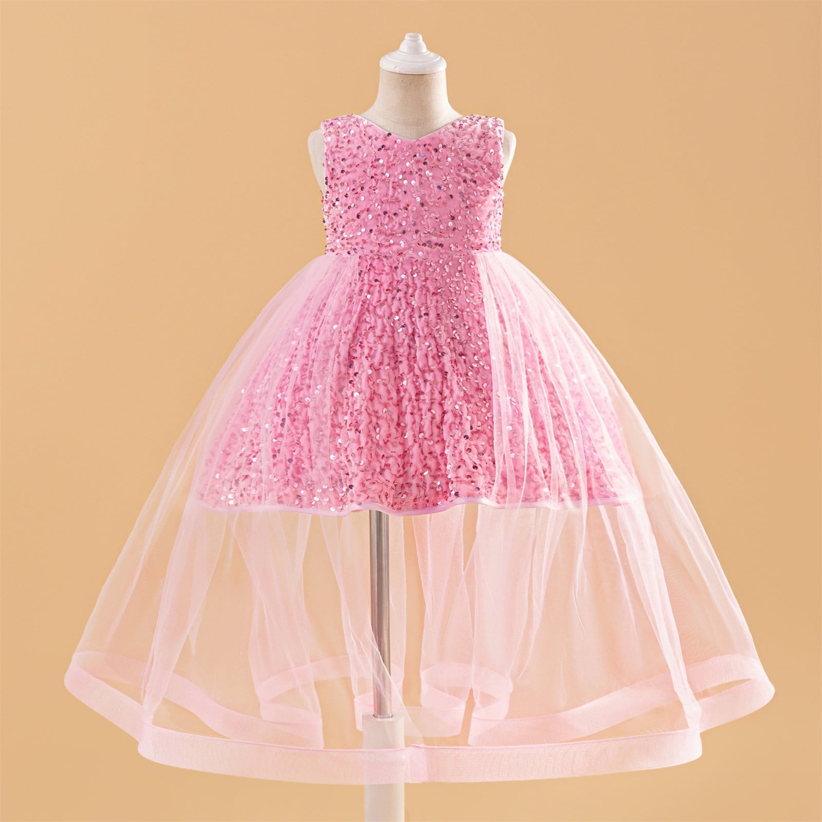 【non】Treat Girl's tulle frill jersey Kid Girl Dress Ruffle Toddler Tulle Dress Girls Summer Dresses