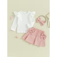 thumbnail image 3 of Baby Girls Skirt Outfits Newborn Flying Sleeve Ribbed Tops and Corduroy Mini Skirt Headband Set Infant Clothes, 3 of 10