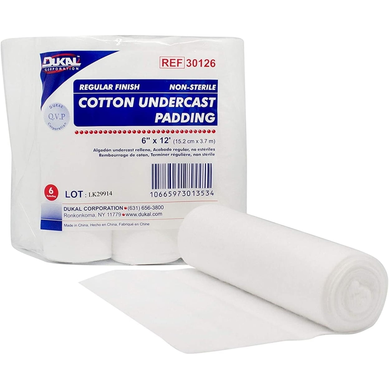 6 Pack Non-Sterile Cotton Undercast Padding 6" x 12 Yds Cotton Rolls